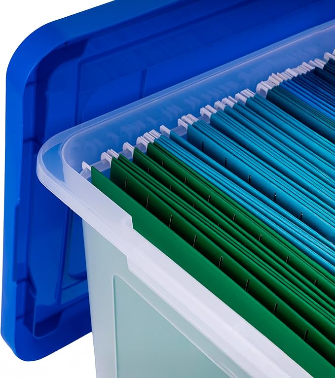 IRIS USA File Box, Plastic File Organizer Box With Lids, Letter/Legal File, Important Document Box, Portable Storage Filing B