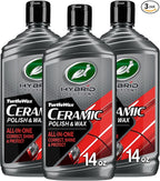 Turtle Wax Hybrid Solutions Ceramic Car Polish and Wax, Light Scratch Remover, Durable Paint Protection, Extreme Water Beading, High Gloss Shine, Hand or Machine Polisher Use, 14 oz (Pack of 3)