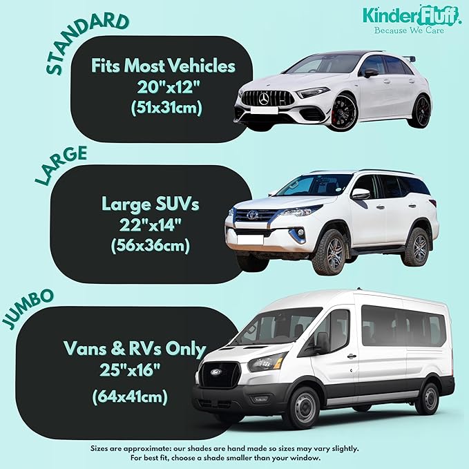 Car Window Shades - Certified 99.79% UVA & 99.95% UVB Sun Protection. Award Winning car Sun Shade for Side Windows. 4 Pack Transparent Shades 25" x 16" - Car Accessories Interior by Kinder Fluff