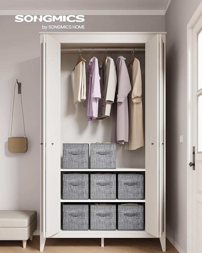 SONGMICS Storage Cubes, 11.8 x 11.8 x 11.8 Inches Non-Woven Fabric Bins with Double Handles, Set of 8, Closet Organizers for 