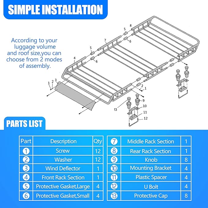 KAIRAY Roof Rack Cargo Basket 50"(L) x 36"(W) x 5.1"(H) Extendable Universal Rooftop Luggage Carrier for Truck Cars SUV with Waterproof Cargo Bag, Cargo Net, Ratchet Straps & Outdoor Combination Lock