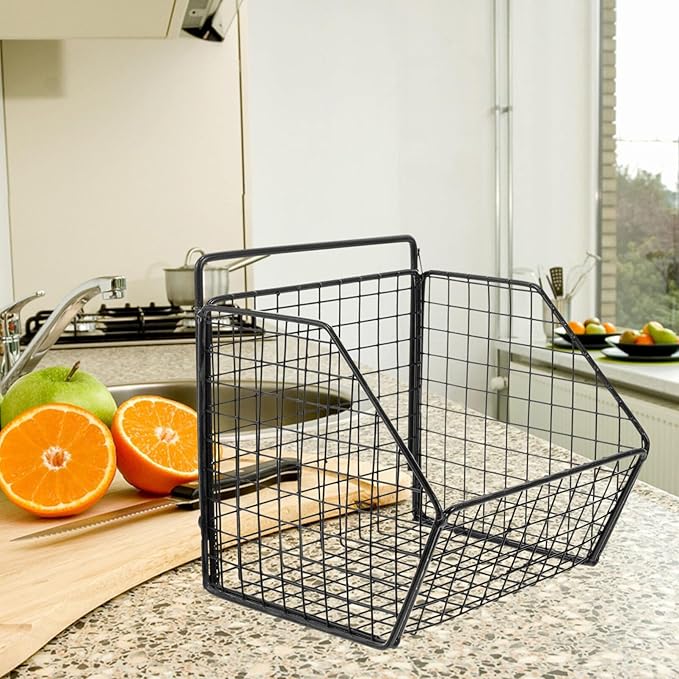 Zerodeko Kitchen Fruit Basket 2 Tier Wall Storage Basket Wall Mounted Onion and Potato Storage Hanging Metal Wire Baskets Kit