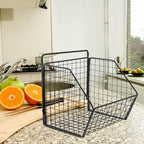 Zerodeko Kitchen Fruit Basket 2 Tier Wall Storage Basket Wall Mounted Onion and Potato Storage Hanging Metal Wire Baskets Kit