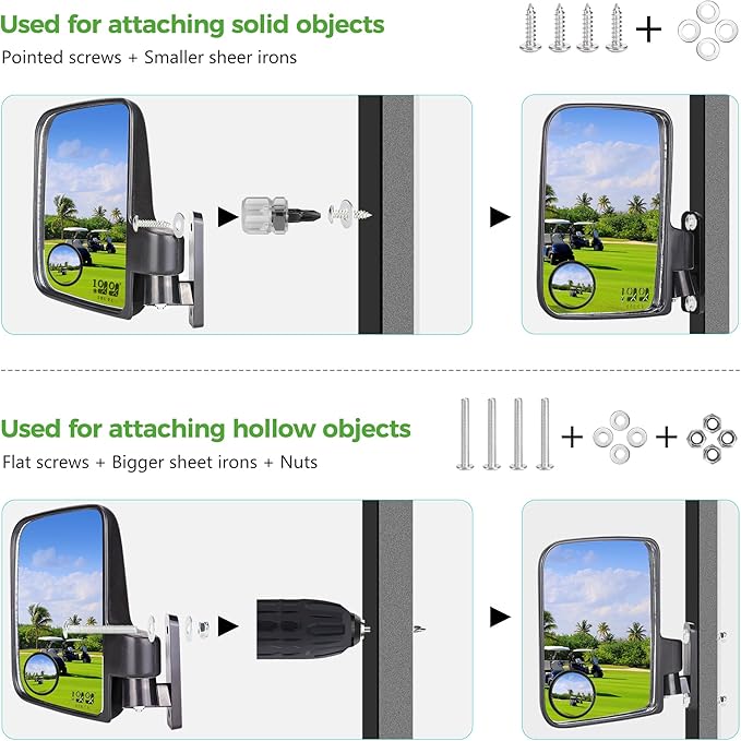 10L0L Golf Cart Mirror, Extra Large Side Rear View Universal for Yamaha, Club Car, EZGO, Folding Adjustable 180 Degree
