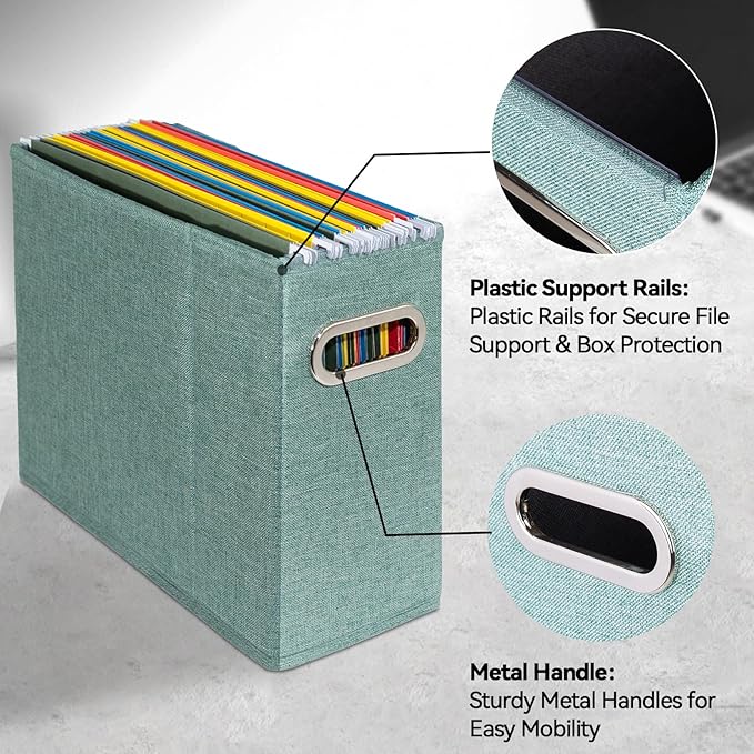 4 Packs Letter Size File Organizer, File Folders Organizer, Fabric Storage Box, Collapsible Paper Organizer with Metal Handle