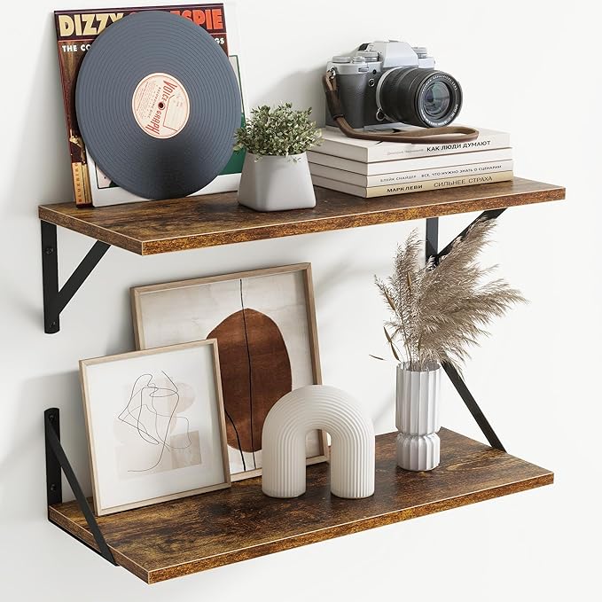 Floating Shelves for Wall Decor,24" Wx8 D Wall Mount Floating Bookshelf Set of 2,Hanging Storage Shelf with Sturdy Metal Brac