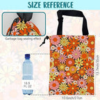 Car Trash Bag Retro Abstract Groovy Flowers Hanging Drawstring Car Organizer and Storage Bag with Adjustable Buckle Canvas Garbage Bin for Back Seat or Hanging Headrest Car Decor Road Trip Essentials
