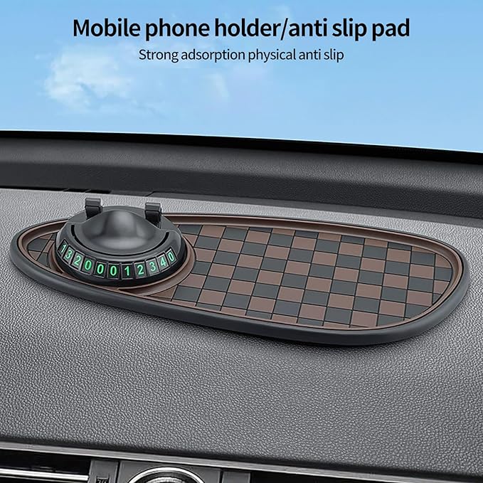 Multifunctional Car Dashboard Organizer - Anti-Slip Phone Holder with 360° Rotation, Parking Number Pad & Storage for Sunglas