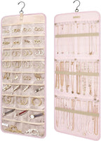 BAGSMART Hanging Jewelry Organizer Storage Roll with Hanger Metal Hooks Double-Sided Jewelry Holder for Earrings, Necklaces, 