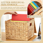 Jingmore 2 Packs Large Decorative File Box Water Hyacinth Letter/Legal Size File Organizer with Lid Collapsible Hand Woven Fi