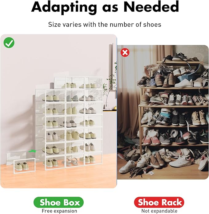 Foluck Shoe Storage Box, 15 Pack Clear Plastic Stackable Shoe Organizer for Closet, Interlocking Design Shoe Container Bins f