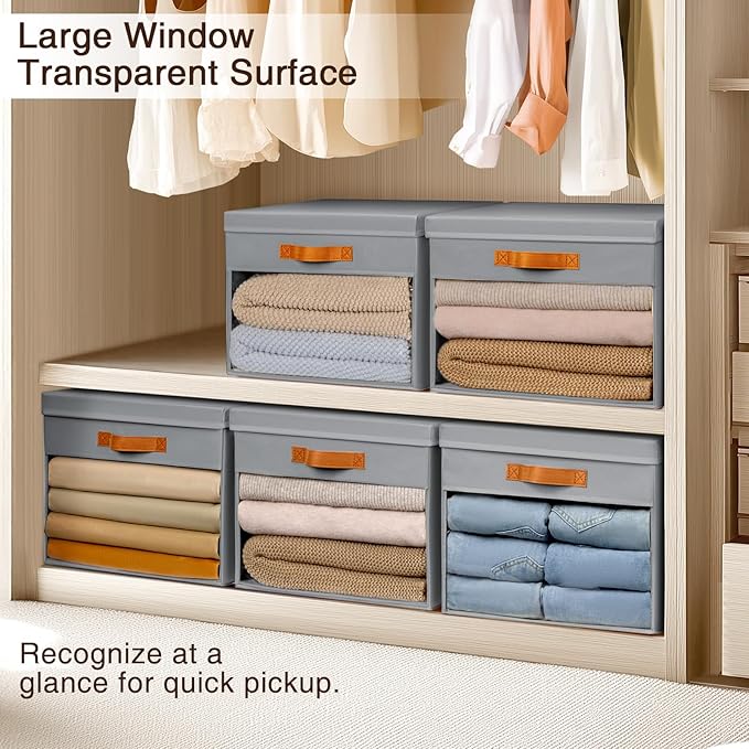 Homsorout Large Storage Bins with Lids - 4 Pack Foldable Decorative Organizers with Clear Windows & Handles, Cube Storage Org