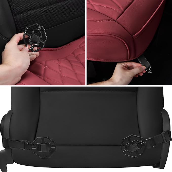 CAR PASS 2 Pack Leather Front Car Seat Covers, Bottom Seat Covers Full Wrapped with Storage Pocket, Anti-Slip Leather Seat Pr