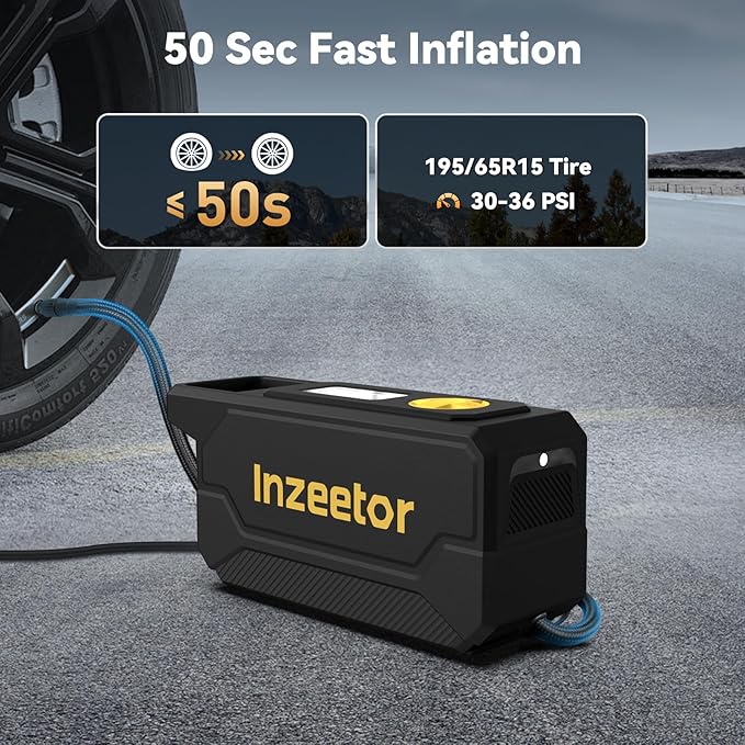 150 PSI Tire Inflator Portable Air Compressor, 12V DC Auto Shutoff Air Pump with Digital Pressure Gauge and Emergency LED Light for Car Tires, Bicycle & Balloons, Black