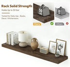 Vivelove Solid Wood Floating Shelves Set of 2, Elm Wood Wall Shelf with Invisible Bracket for Living Room Bedroom Bathroom Of