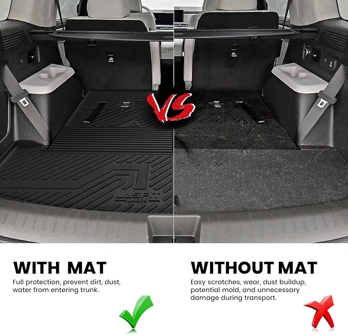 Lasfit Cargo Mat & Backrest Mats for Hyundai Santa Fe 2026 2025 2024 (Fit Gas & Hybrid), All Weather TPE Custom Fit Car Mats Trunk Mats Cargo Liners Accessoires, Black