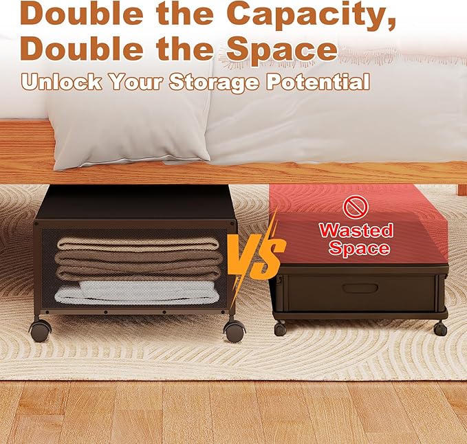 2 Pack Under the Bed Storage Containers,10 inch Height Under Bed Shoe Storage,31inch Long Underbed Storage with Wheels,Large 