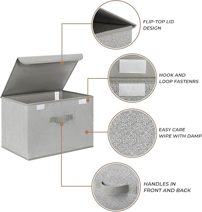 GRANNY SAYS Closet Storage Bins, Storage Boxes with Lids, Clothes Organizing Bins, Lidded Baskets for Toys, Clothing, Gray, E