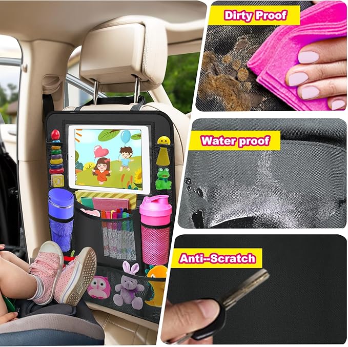 XBRN 2 Pack Car Backseat Organizer, Car Seat Organizer Kick Mats Back Seat Protector with 11" Tablet Holder, Car Storage Organizer for Kids,10 Storage Pockets Travel Accessories