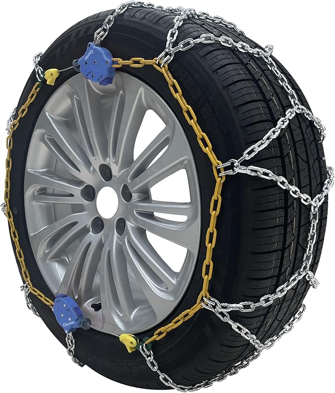 OakTen Set of 2 Passenger Car Snow Chains with Tensioner fits Tire Size 185/70R15 195/45R17 205/40R18 215/60R14 225/50R15