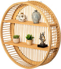 Vintiquewise Round Bamboo Wall Shelf with 2 Wooden Tiers – Natural Hanging Wall Decor and Floating Display Rack Accent for Mo