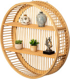 Vintiquewise Round Bamboo Wall Shelf with 2 Wooden Tiers – Natural Hanging Wall Decor and Floating Display Rack Accent for Mo