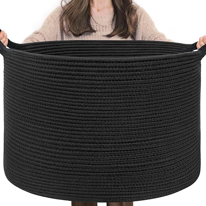 INDRESSME XXXLarge Blanket Basket 21.7" x 21.7" x 13.8" Woven Storage Baskets Soft Cotton Rope Toy Baskets Storage Kids Decor