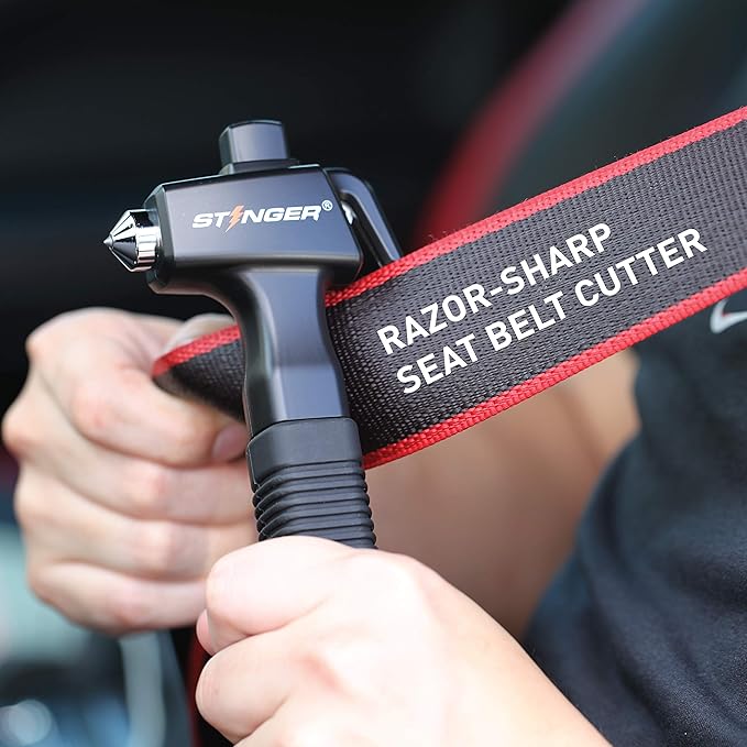 Stinger Super Duty Car Emergency Escape Tool, Hardened Carbon Steel Vehicle Safety Hammer, Spring Loaded Window Breaker, Razo