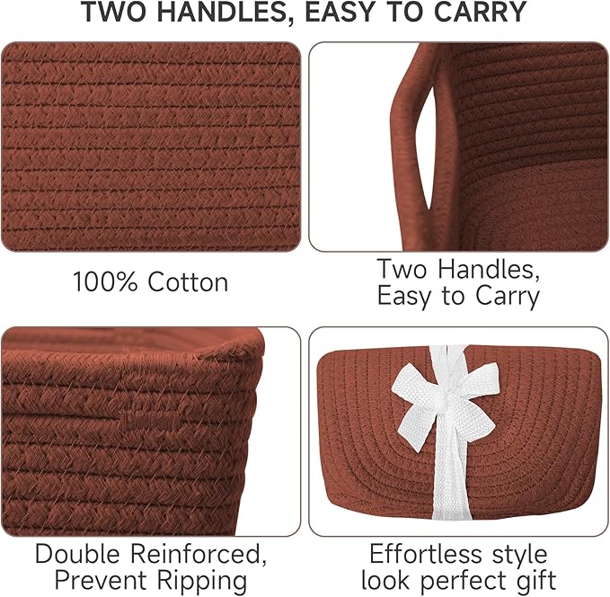 3-Pack Shelf Baskets for Organizing, Closet Organizer Bins, Small Woven Baskets, Rope Toy Basket, Storage Basket for Shelves,