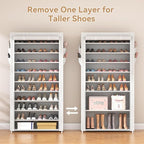 ROJASOP 10 Tier Shoe Rack with Covers Large Capacity Stackable Tall Shoe Shelf Storage for 50-55 Pairs Shoe and Boot, Sturdy 