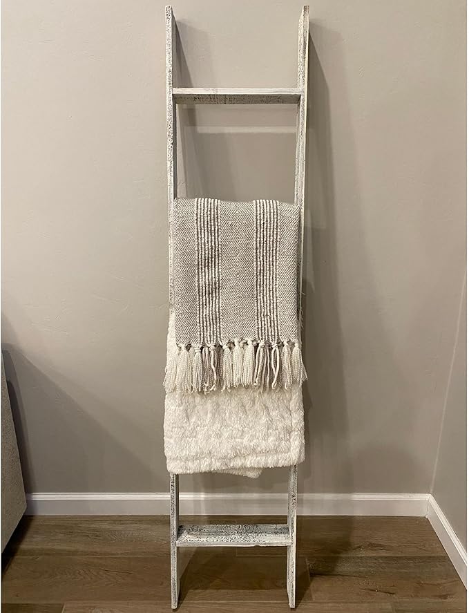 Blanket Ladder 5 Foot Fully Assembled | 60 Inch Rustic Reclaimed Wood Ladder for Blankets, Quilts, Towels, Throws, Decorative