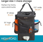 High Road StashAway Large Car Trash Can for Back Seat - Car Garbage Bag With Tissue Holder and Bottle Pockets - Seatback Organizer With 3 Gal Trash Can With Lid for Vans, SUVs and Trucks