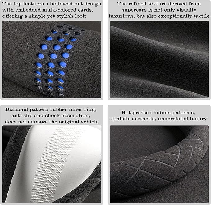 Car Leather Steering Wheel Cover - Panapi Material, Universal 14.5-15 Inch Leather Anti-Slip Breathable Auto Steering Wheel C