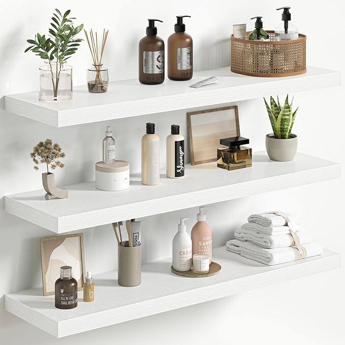 Fun Memories Floating Shelves for Wall 36 Inch Set of 3, Farmhouse Floating Shelves with Invisible Heavy Duty Bracket, 10 Inc