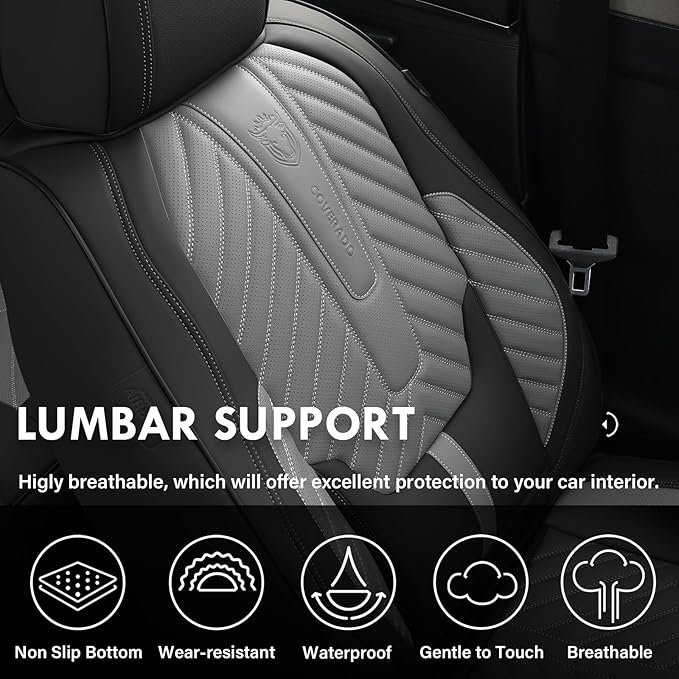 Coverado Front Car Seat Covers, Waterproof Seat Covers with Lumbar Support, Leather Seat Covers, Car Seat Covers Front Seats,