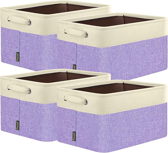 BALEINE 4 Pack Fabric Closet Storage Bins for Shelves, Linen Closet Organizers and Storage, Decorative Baskets for Organizing