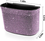 Bling Crystal Auto Trash Can, 100% Leak Proof Car Trash Bin with Storage Pockets, Hanging for Backside/Gearshift/Center Console, Pink