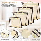 16 Pack Clear Handbag Storage Organizer and 16 Stainless Steel S-Hooks Anti-dust Purse Storage Bags with Zipper and Handle Mo