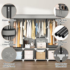 Portable Closet for Hanging Clothes, 67 Inch Wide Portable Wardrobe Closet with Cover, 4 Hanging Rod, Storage Shelves and Sid