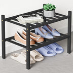 Smiry Bamboo Shoe Rack for Closet, 2 Tier Small Wooden Stackable Shoe Organizer, Free Standing Shoes Storage Shelf for Entryw