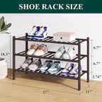 Smiry Bamboo Shoe Rack for Closet, 3 Tier Wooden Stackable Shoe Organizer, Free Standing Shoes Storage Shelf for Entryway, Fr