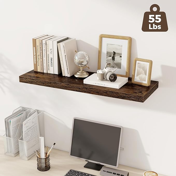Fun Memories Deep Floating Shelves, 36" W x 12" D Wood Floating Shelves for Wall, 2 Pack Extra Deeper & Thicker Wall Mounted 