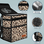 Car Trash Can with Lid Leak Proof Garbage Waterproof Bag for SUV Front Seat Multipurpose Hanging Headrest Collapsible and Portable Storage Mesh Pocket, Leopard Print