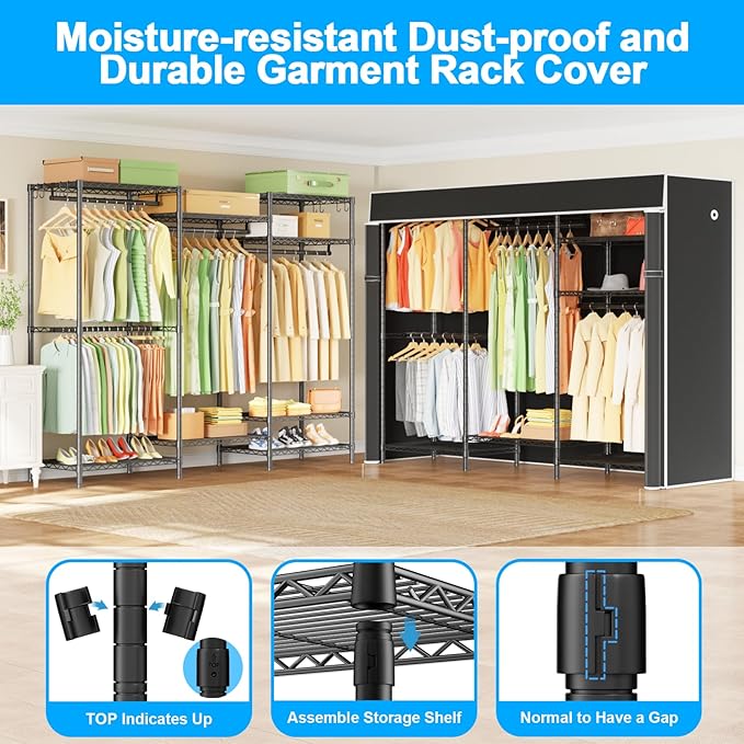 Ulif E13C Heavy Duty Closet Organizer System，Freestanding Clothing Racks for Hanging Clothes，Adjustable Garment Rack 63" W x 
