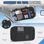 HUANLANG Car Sun Visor Organizer, Tactical Car Accessories with Zipper Storage Pouch, Glasses Clip Card Sleeve Pocket, Multi-Pocket Visor Organizer Fits Most Cars, SUVs, Trucks