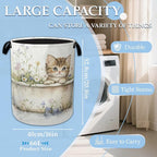 Cute Cat Laundry Hamper Bathtub Flowers Laundry Basket Collapsible Portable Clothes Toy Storage Bin for Bathroom Bedroom Room