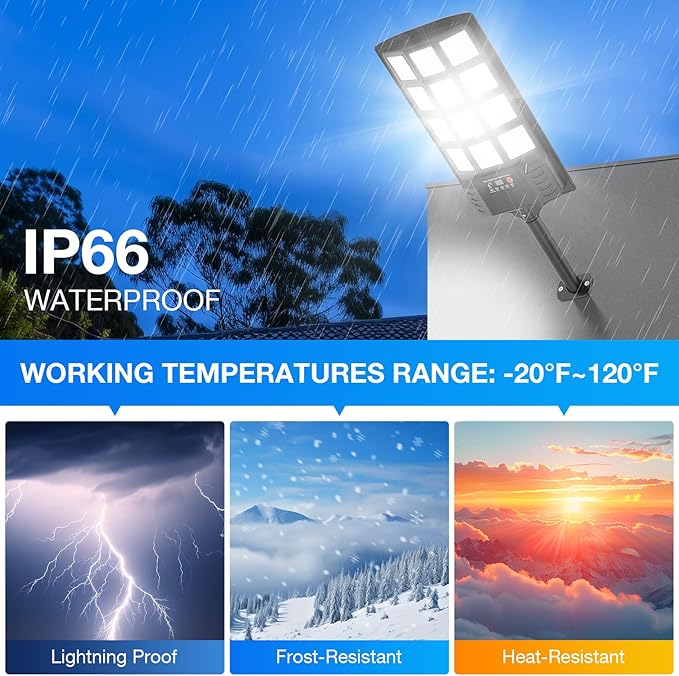 Solar Street Lights Outdoor Waterproof, 6500K 320° Wide Angle Flood Light, LED Solar Parking Light with Motion Sensor and Rem