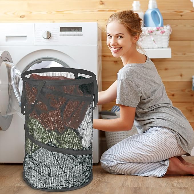 BATTOO Collapsible Laundry Baskets, Foldable Mesh Pop Up Hamper, Portable Laundry Basket Hamper with Handles for Laundry, Bat