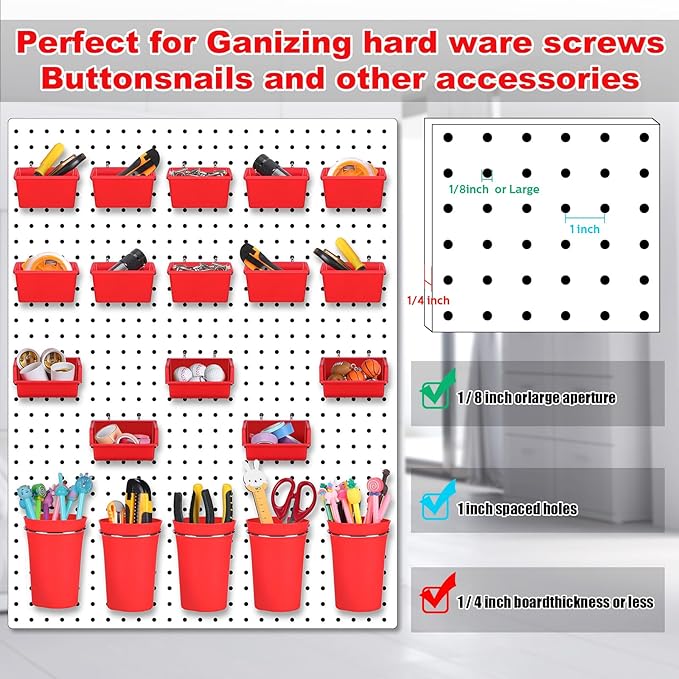 Yookeer 20 Pcs Pegboard Bins and Cups with Hooks and Loops Peg Assortment Organizer Accessories Various Tool Organizer Pegboa
