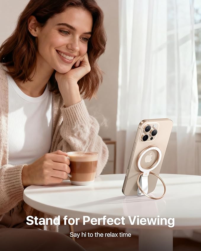 andobil [2026 Unrivaled Stability] Magnetic Phone Grip Holder for MagSafe Ring Stand Holder Kickstand Compatible with MagSafe Accessories for iPhone 17 Air 16 Pro Max Plus 15/14/13/12&Android,Rosegold